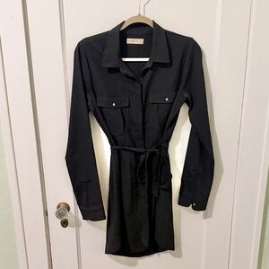 Abercrombie & Fitch Black Long-Sleeve Shirt Dress with Tie size small